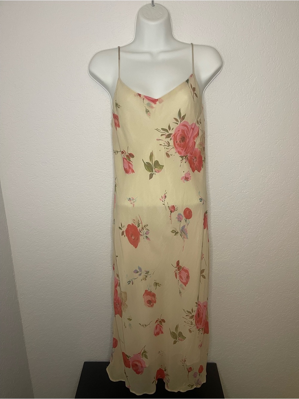 Lapis Cream Maxi Slip Dress with Pink Rose Print